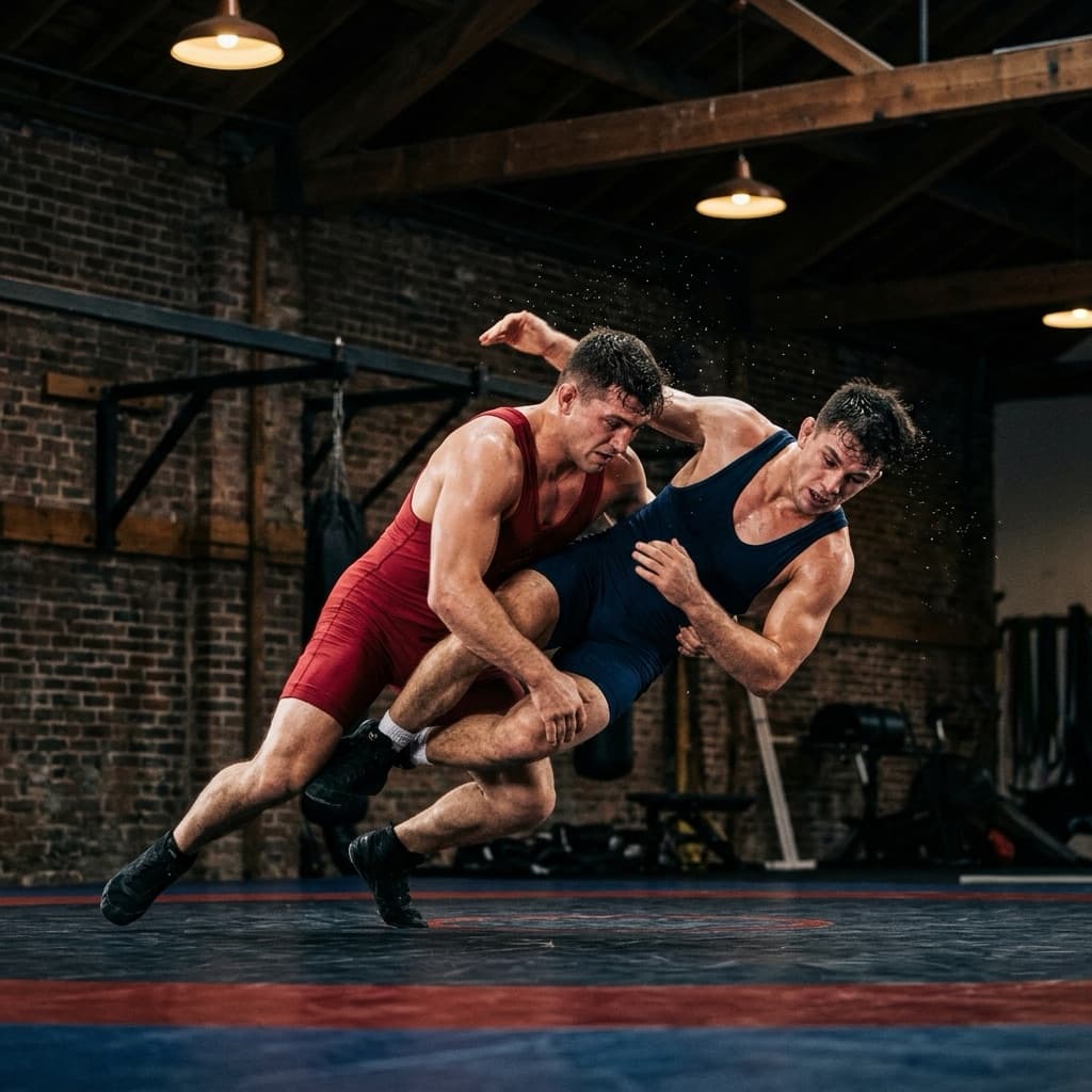 Wrestling athletes training